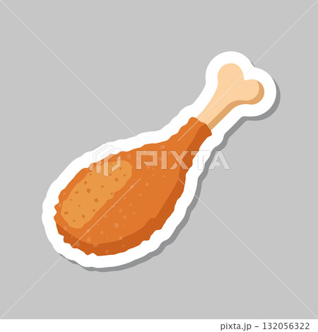 Chicken leg sticker icon in flat style. Fast food menu vector illustration on isolated background. Drumstick sign business concept. 132056322