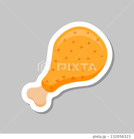 Chicken leg sticker icon in flat style. Fast food menu vector illustration on isolated background. Drumstick sign business concept. 132056323