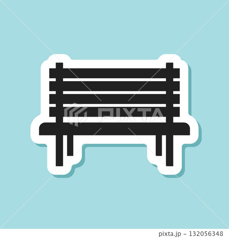 Bench sticker icon in flat style. Comfortable rest vector illustration on isolated background. Park chair sign business concept. 132056348