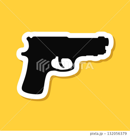 Pistol gun sticker icon in flat style. Firearm symbol vector illustration on isolated background. Rifle ammo sign business concept. Pistol gun sticker icon in flat style. Firearm symbol vector illustration on isolated background. Rifle ammo sign business concept. 132056379
