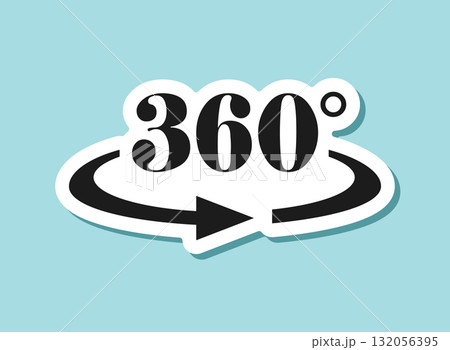 360 degrees sticker icon in flat style. Rotate symbol vector illustration on isolated background. Angle view sign business concept. 360 degrees sticker icon in flat style. Rotate symbol vector illustration on isolated background. Angle view sign business concept. 132056395