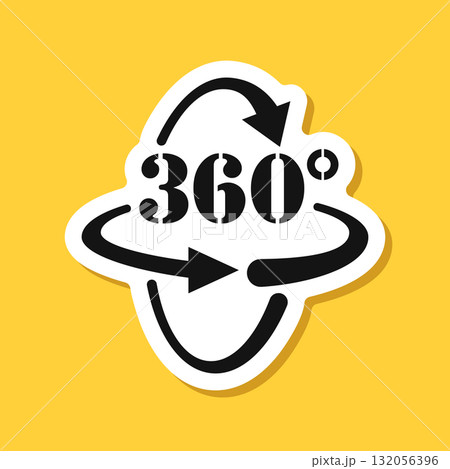 360 degrees sticker icon in flat style. Rotate symbol vector illustration on isolated background. Angle view sign business concept. 360 degrees sticker icon in flat style. Rotate symbol vector illustration on isolated background. Angle view sign business concept. 132056396