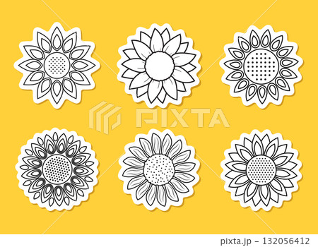 Sunflower sticker icon set collection in stroke linear style. Flora vector illustration on isolated background. Sunflower sign business concept. Sunflower sticker icon set collection in stroke linear style. Flora vector illustration on isolated background. Sunflower sign business concept. 132056412