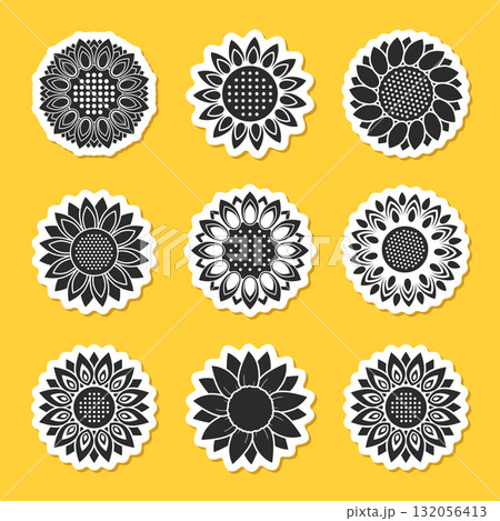 Sunflower sticker icon in flat style. Flora vector illustration on isolated background. Sunflower sign business concept. 132056413