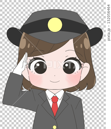 A cute illustration of a female station attendant wearing a long-sleeved uniform 132056464