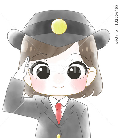 長袖の制服を着た女性駅員のかわいい水彩風イラスト 132056465
