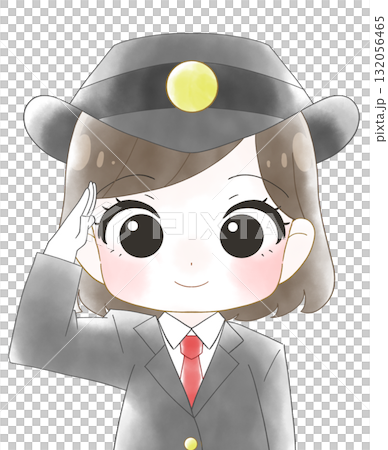 長袖の制服を着た女性駅員のかわいい水彩風イラスト 132056465