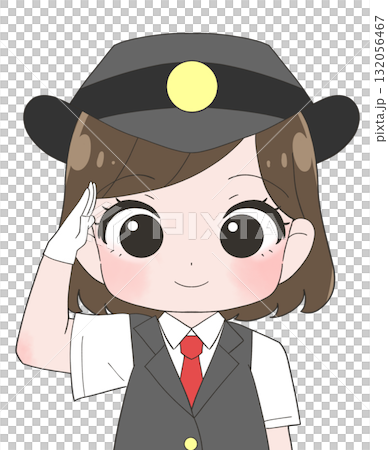 A cute illustration of a female station attendant wearing a short-sleeved uniform 132056467
