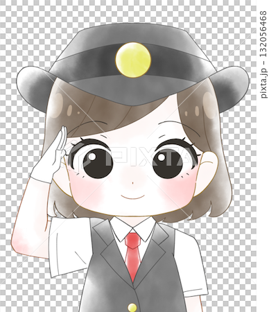 A cute watercolor illustration of a female station attendant wearing a short-sleeved uniform 132056468
