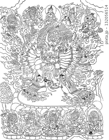 19世紀の仏教研究　イラスト　チベット仏教　仏画 132056514