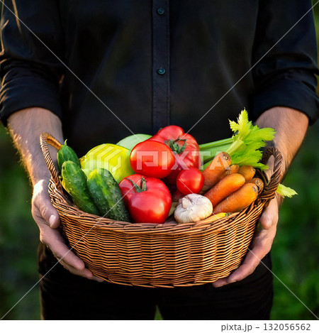 カゴいっぱいの野菜 132056562