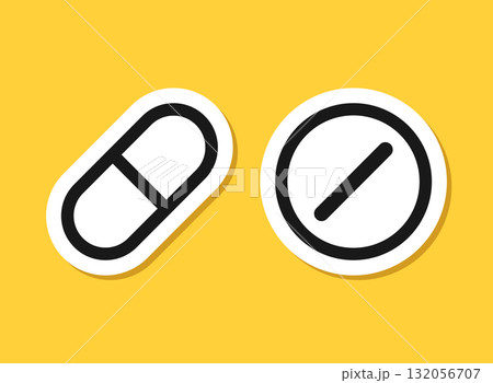 Pills capsules sticker icon in flat style. Medical tablet vector illustration on isolated background. Healthcare drug sign business concept. 132056707