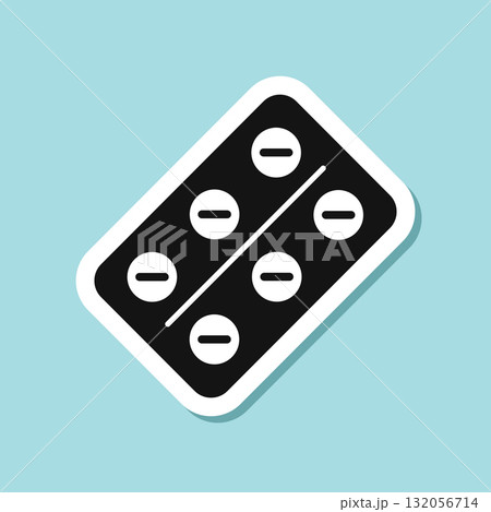 Pills capsules sticker icon in flat style. Medical tablet vector illustration on isolated background. Healthcare drug sign business concept. 132056714