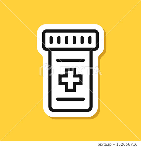 Pills capsules sticker icon in flat style. Medical tablet vector illustration on isolated background. Healthcare drug sign business concept. 132056716