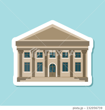 Bank building icon sticker in flat style. Financing department vector illustration on isolated background. Courthouse with columns sign business concept. Bank building icon sticker in flat style. Financing department vector illustration on isolated background. Courthouse with columns sign business concept. 132056739