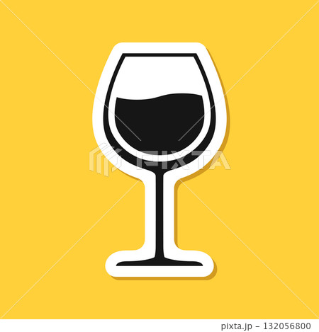 Wine bottles with glasses sticker icon in flat style. Alcohol drink vector illustration on isolated background. Champagne beverage sign business concept. 132056800