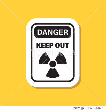 Radioactive material sticker icon in flat style. Radiation danger vector illustration on isolated background. Caution sign business concept. 132056823