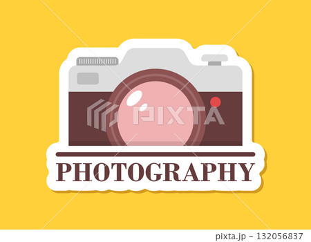 Camera sticker icon in flat style. Photography vector illustration on isolated background. Photo sign business concept. Camera sticker icon in flat style. Photography vector illustration on isolated background. Photo sign business concept. 132056837
