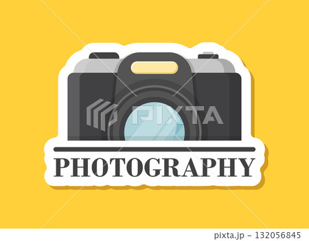 Camera sticker icon in flat style. Photography vector illustration on isolated background. Photo sign business concept. Camera sticker icon in flat style. Photography vector illustration on isolated background. Photo sign business concept. 132056845