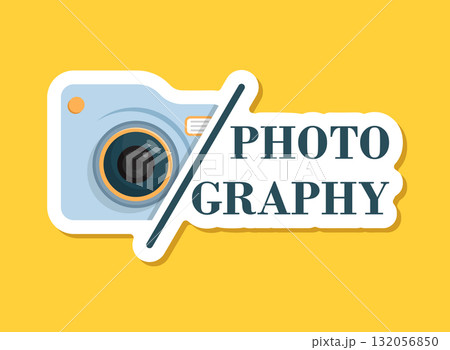 Camera sticker icon in flat style. Photography vector illustration on isolated background. Photo sign business concept. Camera sticker icon in flat style. Photography vector illustration on isolated background. Photo sign business concept. 132056850