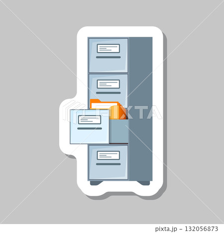 Office cabinet sticker icon in flat style. Furniture storage vector illustration on isolated background. Drawer sign business concept. Office cabinet sticker icon in flat style. Furniture storage vector illustration on isolated background. Drawer sign business concept. 132056873