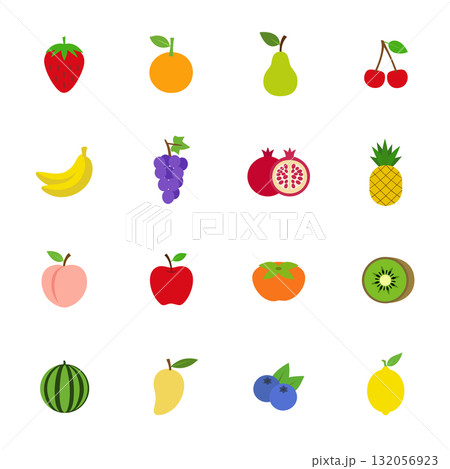 果物のアイコンのセット　フルーツのベクターイラスト 132056923