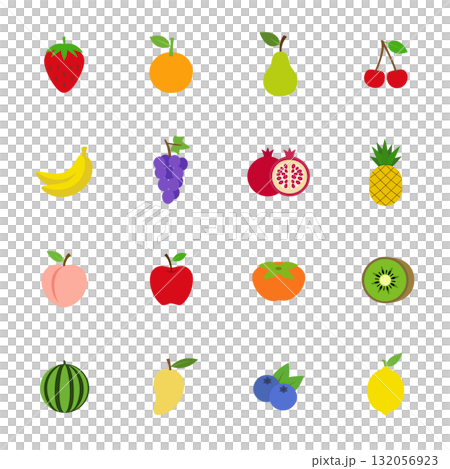 果物のアイコンのセット　フルーツのベクターイラスト 132056923