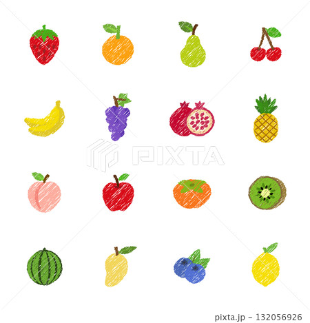 果物のアイコンのセット　フルーツのベクターイラスト　手描き風 132056926