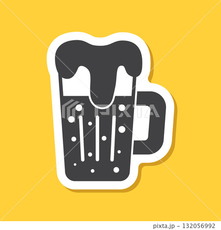 Cold beer sticker icon in flat style. Alcohol drink vector illustration on isolated background. Alcohol glass sign business concept. 132056992