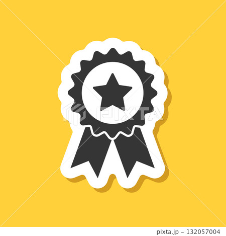 Gold medal sticker icon in flat style. Trophy award vector illustration on isolated background. Winner sign business concept. Gold medal sticker icon in flat style. Trophy award vector illustration on isolated background. Winner sign business concept. 132057004