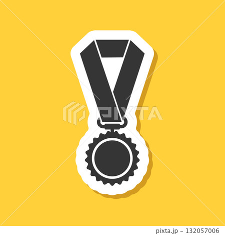 Gold medal sticker icon in flat style. Trophy award vector illustration on isolated background. Winner sign business concept. Gold medal sticker icon in flat style. Trophy award vector illustration on isolated background. Winner sign business concept. 132057006