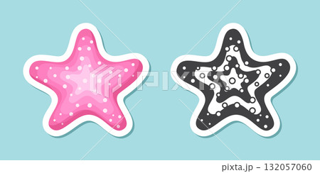 Starfish sticker icon in flat style. Sea stars vector illustration on isolated background. Sea animal sign business concept. Starfish sticker icon in flat style. Sea stars vector illustration on isolated background. Sea animal sign business concept. 132057060