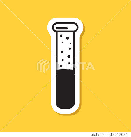 Science lab bottle sticker icon in flat style. Laboratory glassware equipment vector illustration on isolated background. Test tube sign business concept. 132057084