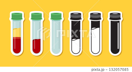 Science lab bottle stickers icon set collection in flat style. Laboratory glassware equipment vector illustration on isolated background. Test tube sign business concept. 132057085
