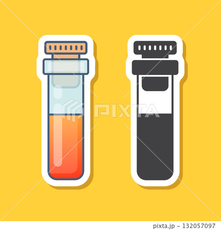 Science lab bottle sticker icon in flat style. Laboratory glassware equipment vector illustration on isolated background. Test tube sign business concept. 132057097