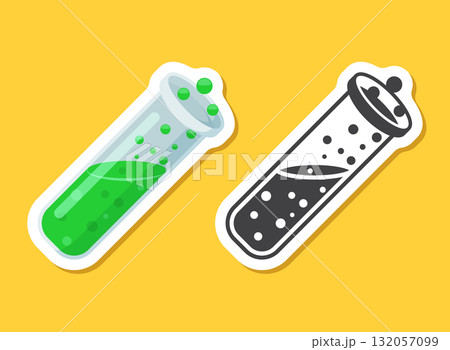 Science lab bottle sticker icon in flat style. Laboratory glassware equipment vector illustration on isolated background. Test tube sign business concept. 132057099