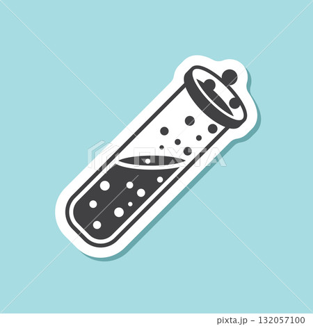 Science lab bottle sticker icon in flat style. Laboratory glassware equipment vector illustration on isolated background. Test tube sign business concept. 132057100