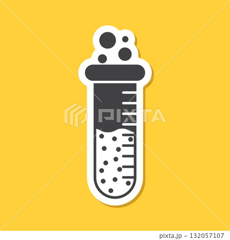 Science lab bottle sticker icon in flat style. Laboratory glassware equipment vector illustration on isolated background. Test tube sign business concept. 132057107
