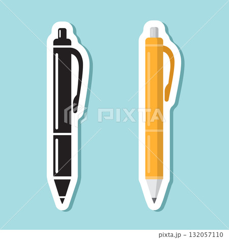 Ballpoint pen sticker icon in flat style. Office tool vector illustration on isolated background. School equipment sign business concept. Ballpoint pen sticker icon in flat style. Office tool vector illustration on isolated background. School equipment sign business concept. 132057110