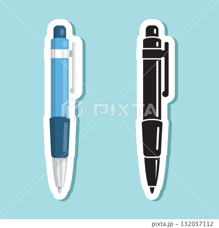 Ballpoint pen sticker icon in flat style. Office tool vector illustration on isolated background. School equipment sign business concept. Ballpoint pen sticker icon in flat style. Office tool vector illustration on isolated background. School equipment sign business concept. 132057112