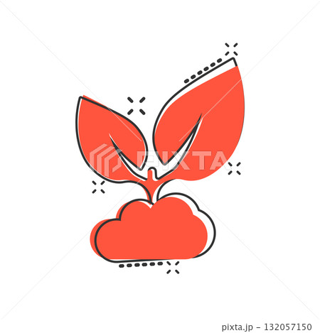 Leaf icon in comic style. Plant cartoon vector illustration on white isolated background. Flower splash effect sign business concept. 132057150