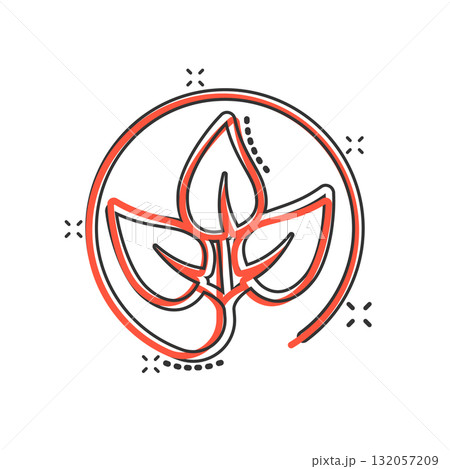Leaf icon in comic style. Plant cartoon vector illustration on white isolated background. Flower splash effect sign business concept. Leaf icon in comic style. Plant cartoon vector illustration on white isolated background. Flower splash effect sign business concept. 132057209