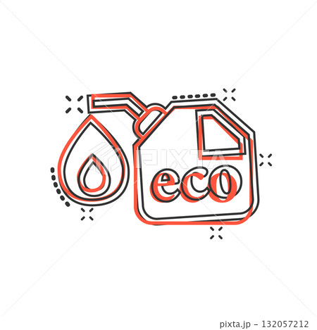 Gasoline canister icon in comic style. Petrol can cartoon vector illustration on white isolated background. Fuel container splash effect sign business concept. 132057212