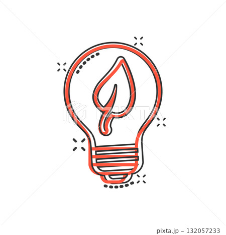 Light bulb icon in comic style. Lightbulb cartoon vector illustration on white isolated background. Energy lamp splash effect sign business concept. 132057233