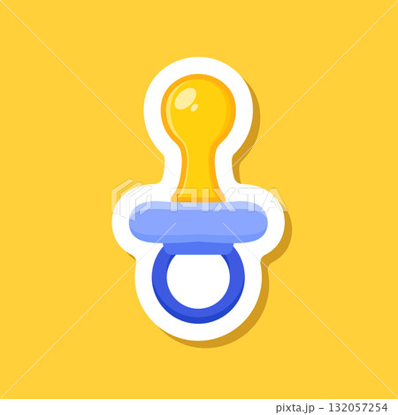 Baby pacifier sticker icon in flat style. Nipple for newborn child vector illustration on isolated background. Soother sign business concept. 132057254