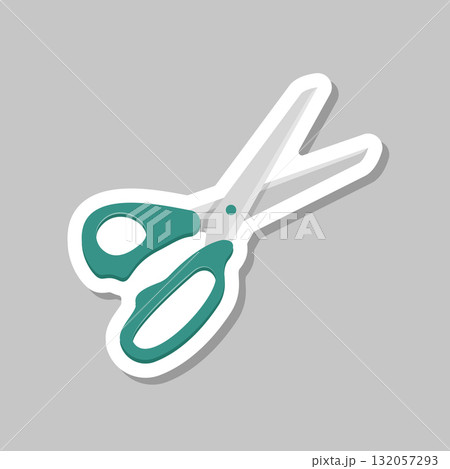 Scissor sticker icon in flat style. Cutting hair equipment vector illustration on isolated background. Hairdressing sign business concept. 132057293
