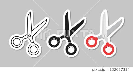 Scissor sticker icon set collection in flat style. Cutting hair equipment vector illustration on isolated background. Hairdressing sign business concept. Scissor sticker icon set collection in flat style. Cutting hair equipment vector illustration on isolated background. Hairdressing sign business concept. 132057334