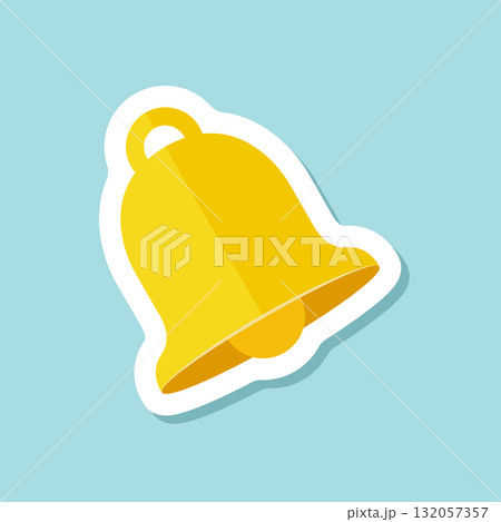 Notification bell sticker icon in flat style. Incoming inbox message vector illustration on isolated background. Ringing bell sign business concept. 132057357