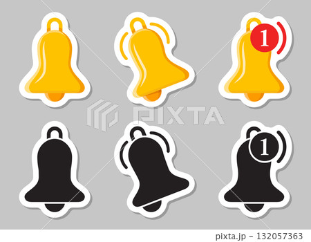 Notification bell sticker icon set in flat style. Incoming inbox message vector illustration on isolated background. Ringing bell sign business concept. 132057363