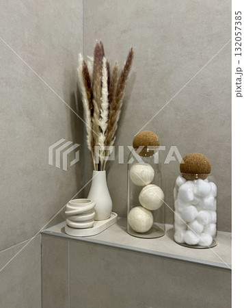bathroom decor in bright colors in a modern apartment interior bathroom decor in bright colors in a modern apartment interior 132057385